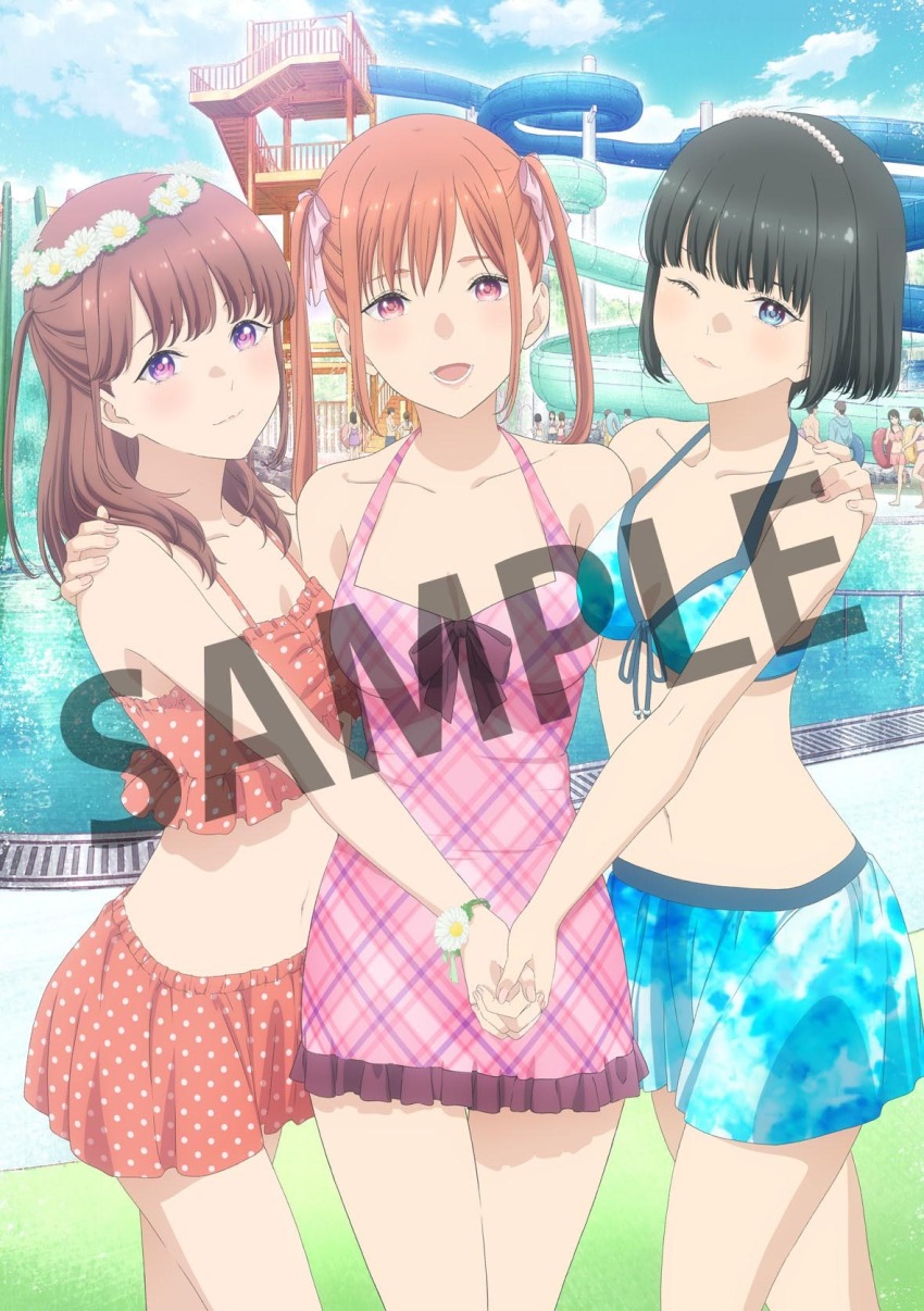 3girls ichii_maina igarashi_reo matsuyama_sorane multiple_girls official_art oshi_ga_budoukan_itte_kuretara_shinu watermark