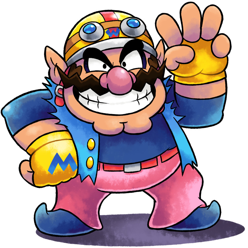 big_nose blue_shoes facial_hair fingerless_gloves gloves highres mario_&amp;_luigi_rpg mario_(series) mast3r-rainb0w mustache nintendo shoes wario warioware yellow_gloves