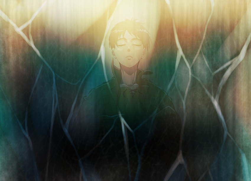 1boy bad_id bad_pixiv_id closed_eyes crystal dracul eren_yeager gradient_background highres male_focus shingeki_no_kyojin solo upper_body