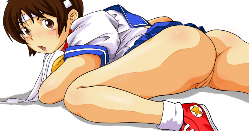 Mayo Gmc Kasugano Sakura Capcom Converse Street Fighter Highres 1girl Ass Blush Brown