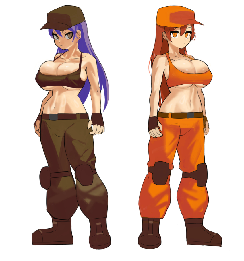 2girls breasts firstw1 hat highres multiple_girls pants tagme