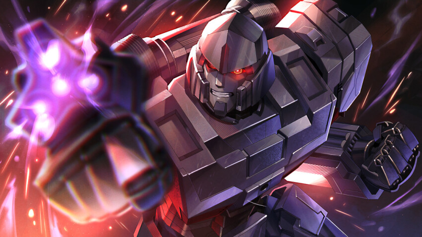 1boy angry arm_cannon cannon looking_at_viewer lotus5567 male_focus mecha megatron no_humans red_eyes robot science_fiction solo transformers transformers_one weapon