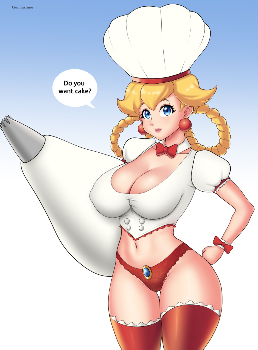 1girl absurdres blonde_hair breasts gummslime highres large_breasts mario_(series) nintendo patissiere_peach princess_peach princess_peach:_showtime! solo