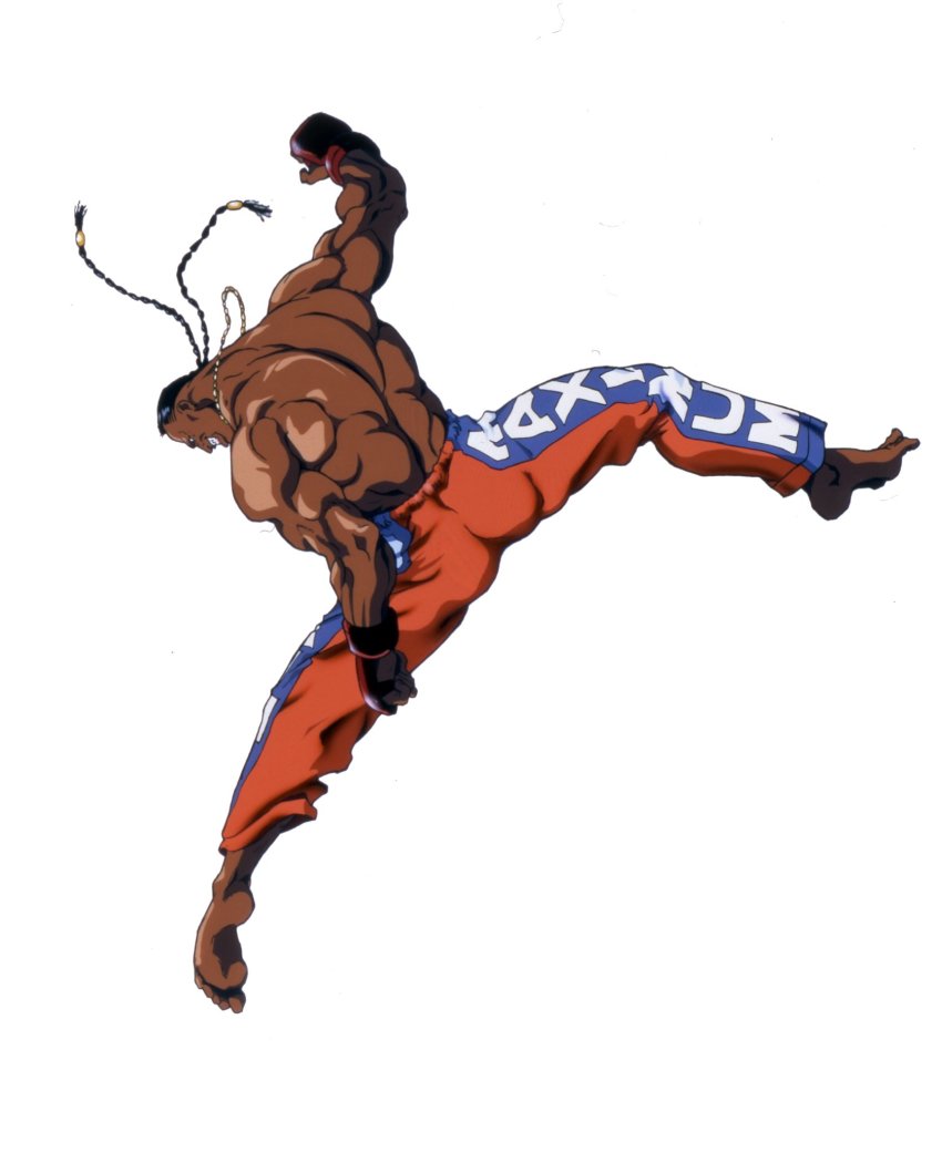 braid dee_jay highres jewelry jumping necklace official_art pants street_fighter