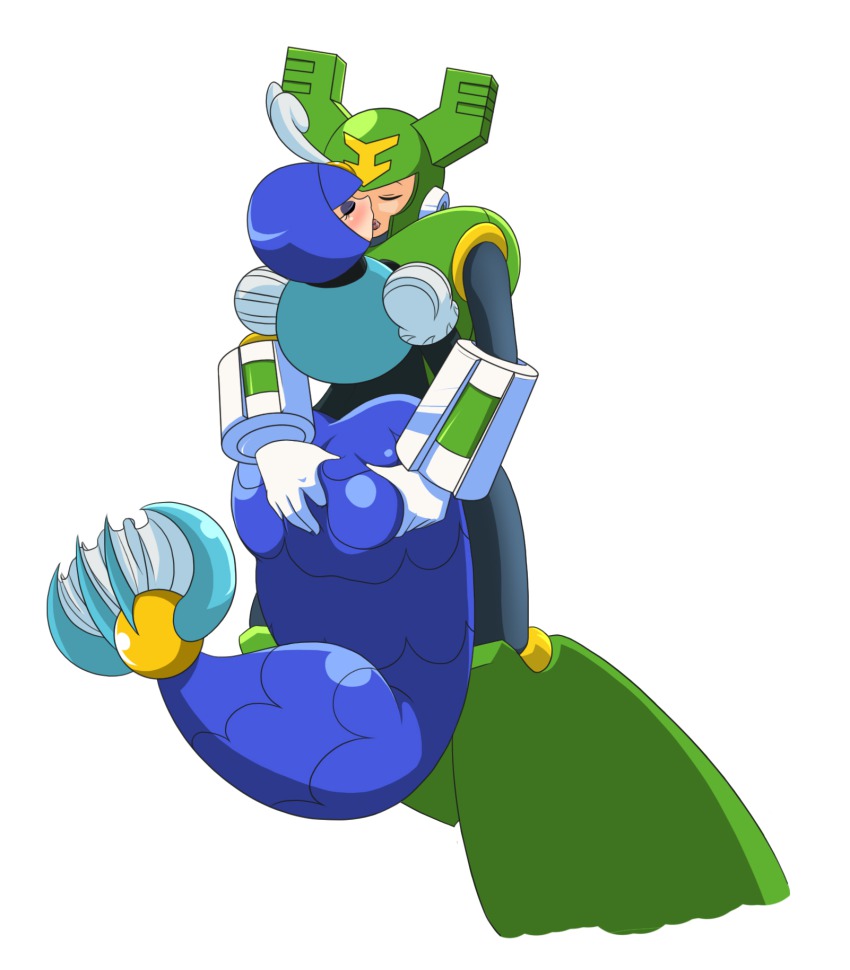 1boy 1girl anal anal_fingering artist_request ass ass_grab capcom fingering hetero highres huge_ass kiss mega_man_(classic) mega_man_(series) mega_man_9 mermaid monster_girl splash_woman tornado_man