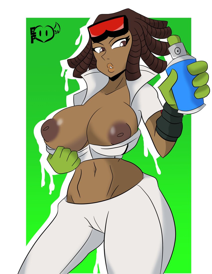 1girl breasts breasts_out dark-skinned_female dark_skin edgerftw55 goggles goggles_on_head jet_set_radio nipples piranha_(jsr) sega