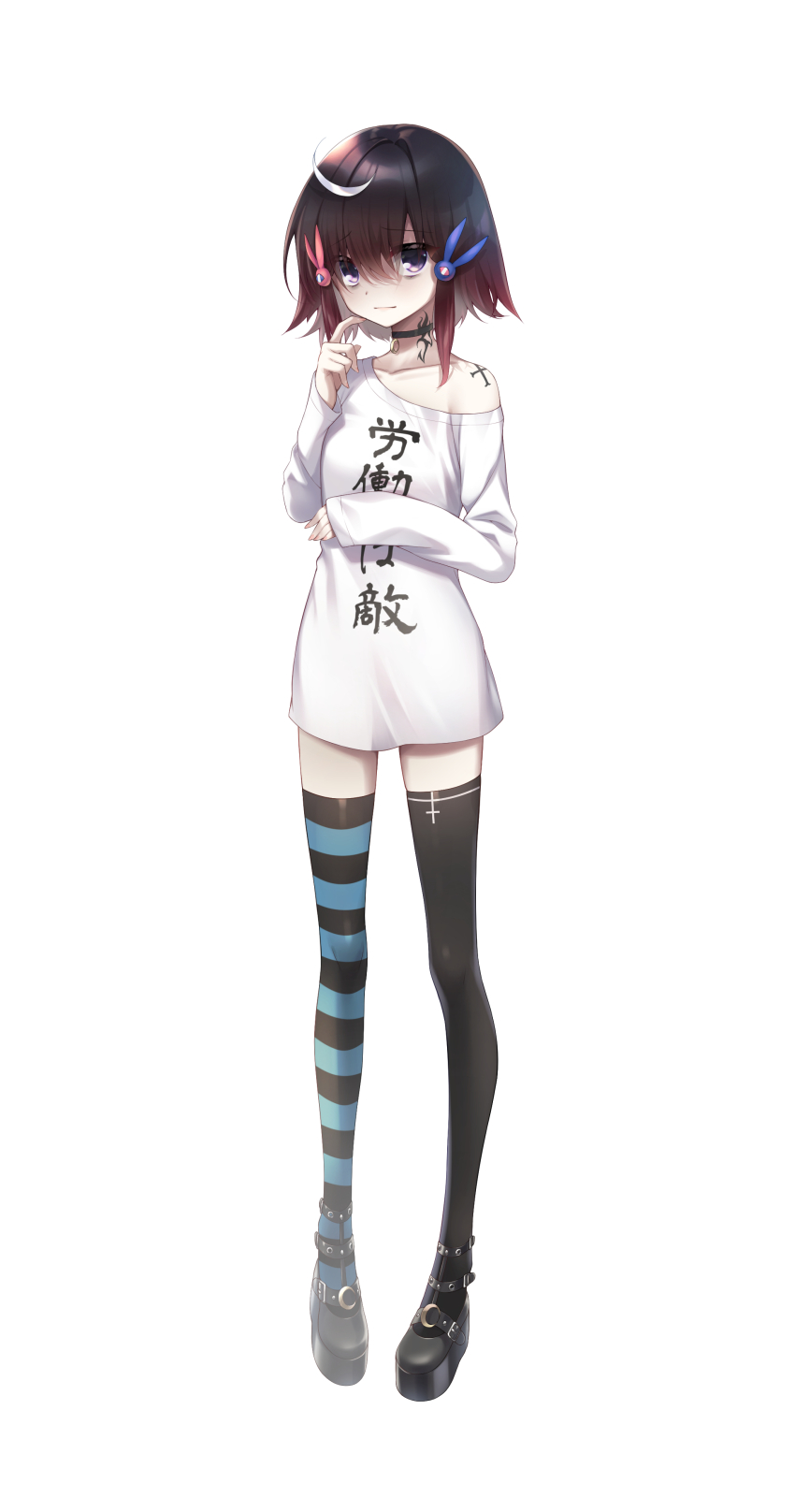 Amatsuji Original Absurdres Highres Translation Request 1girl Black Choker Black Footwear 