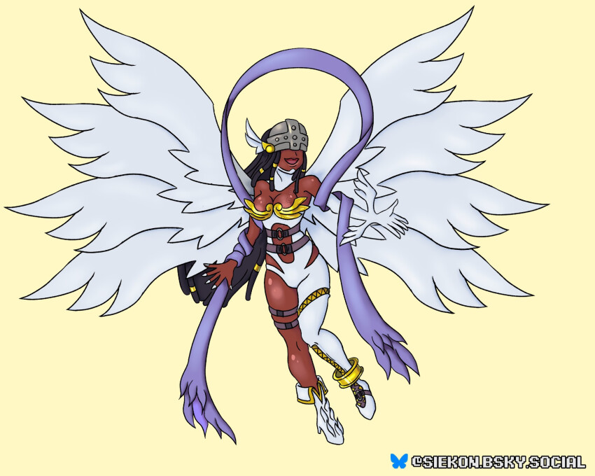 angel angel_girl angewomon dark-skinned_female dark_skin digimon digimon_(creature) head_wings long_hair mask redesign wings