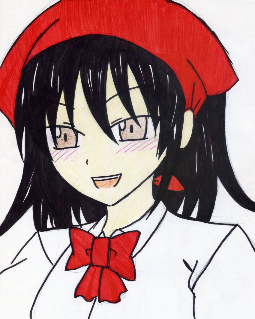 1girl absurdres bad_id bad_pixiv_id danshi_koukousei_no_nichijou female_focus highres nago-san_(danshi_koukousei) nago_(danshi_koukousei_no_nichijou) siberian_(black_frog) smile solo traditional_media