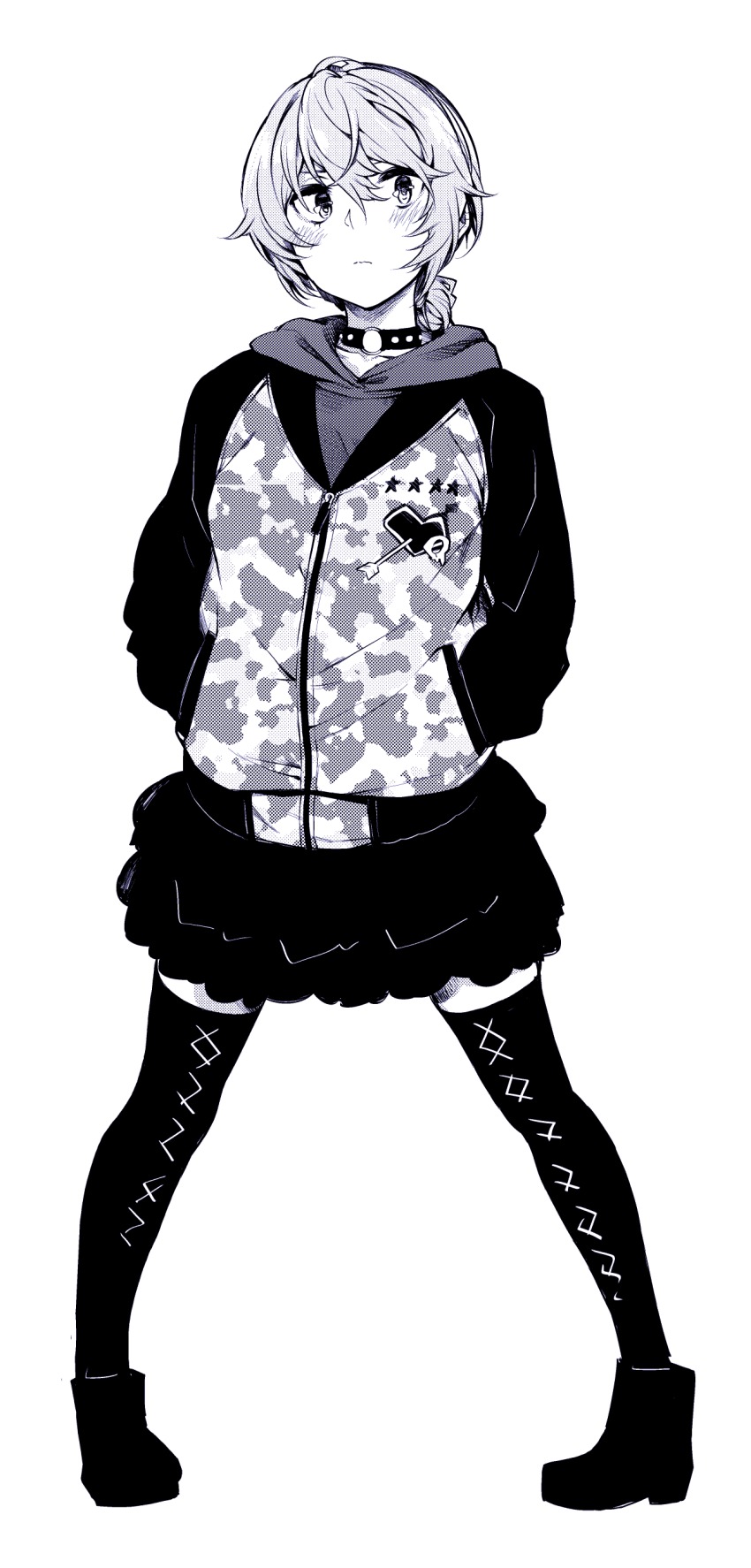 Akagi Asahito Absurdres Highres 1girl Choker Monochrome Simple Background Skirt Solo