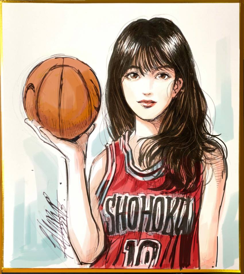 Akagi Haruko Slam Dunk Series Chinese Commentary Highres 1girl Ball Basketball