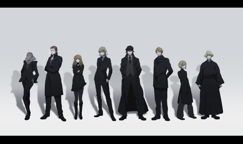 1girl 6+boys absurdres antonio_lopez barnaby_brooks_jr. ghost_in_the_shell ghost_in_the_shell_lineup ghost_in_the_shell_stand_alone_complex highres huang_baoling ivan_karelin k_kino kaburagi_t._kotetsu karina_lyle keith_goodman letterboxed lineup multiple_boys nathan_seymour parody thighhighs tiger_&amp;_bunny