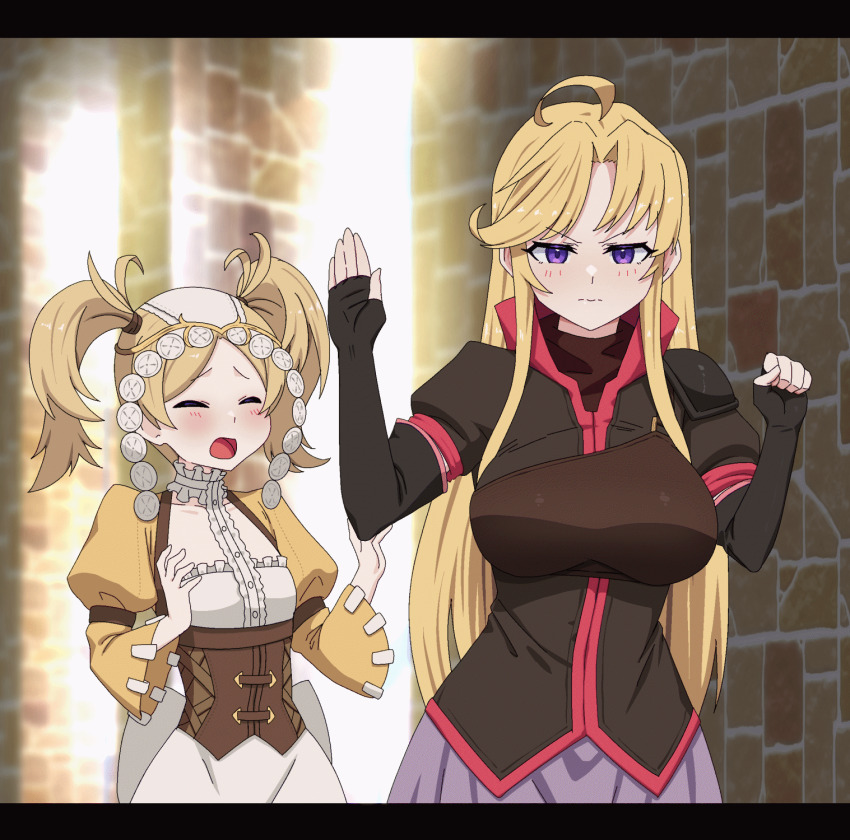 2girls ahoge animated animated_gif blonde_hair bouncing_breasts breasts chopping clarisse_(fire_emblem) closed_eyes commission fire_emblem fire_emblem:_mystery_of_the_emblem fire_emblem:_new_mystery_of_the_emblem fire_emblem_awakening highres large_breasts lissa_(fire_emblem) multiple_girls nintendo oppaihobby purple_eyes second-party_source twintails