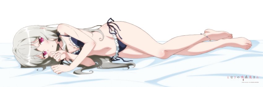 1girl absurdres artist_request bad_id bad_yandere_id barefoot bikini breast_hold breasts cleavage dakimakura_(medium) feet grey_hair hair_ribbon highres long_hair ribbon sophie_twilight swimsuit tonari_no_kyuuketsuki-san very_long_hair