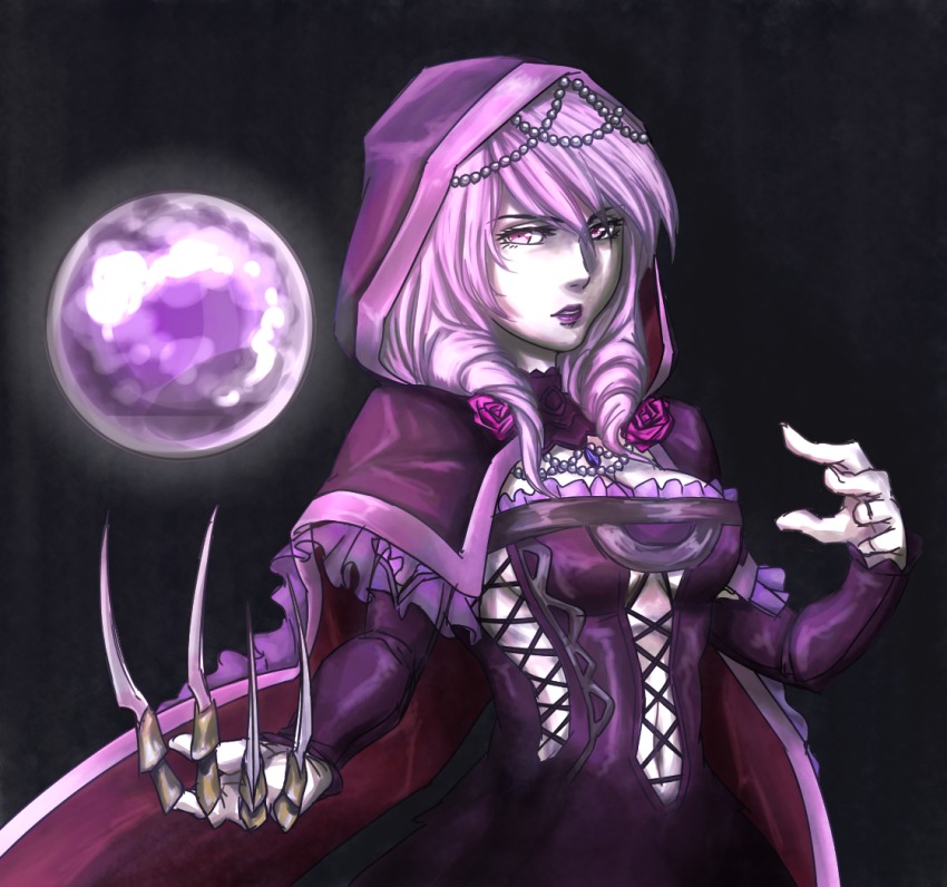 1girl breasts detached_sleeves drill_hair female_focus gothic_lolita hood lipstick lolita_fashion makeup namco purple_lips solo soul_calibur soulcalibur soulcalibur_v twin_drills viola_(soulcalibur) white_hair