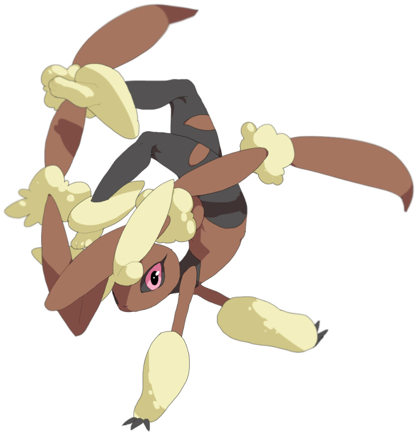 1other animal_ears black_sclera colored_sclera commentary creatures_(company) full_body furry game_freak gen_4_pokemon hatenakayubi legs looking_at_viewer lopunny mega_lopunny mega_pokemon nintendo other_focus pink_eyes pokemon pokemon_(creature) rabbit_ears rabbit_tail shadow simple_background solo tail white_background