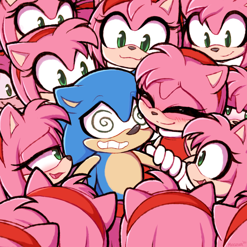 1boy 6+girls :3 @_@ absurdres amy_rose animal_ears animal_nose blue_fur blush body_fur clone clone_harem closed_eyes commentary derivative_work english_commentary furry furry_female furry_male furry_with_furry green_eyes hairband harem hedgehog_boy hedgehog_girl hetero highres hug meme moozua multiple_girls photo-referenced pink_fur pink_hair red_hairband short_hair sonic_(series) sonic_surrounded_by_amy_plush_dolls_(meme) sonic_the_hedgehog surrounded