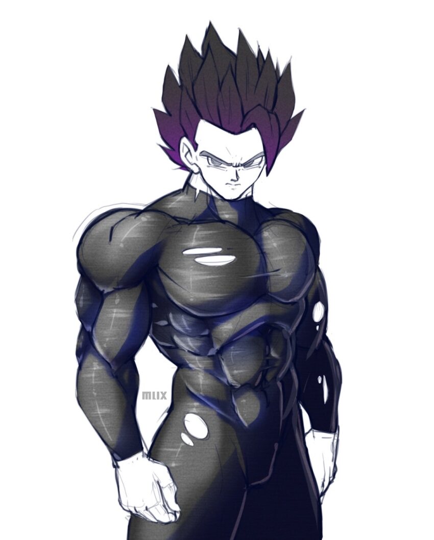 abs black_eyes black_hair dragon_ball highres mlix muscular muscular_male potential_unleashed serious son_gohan tagme torn_clothes ultimate_gohan