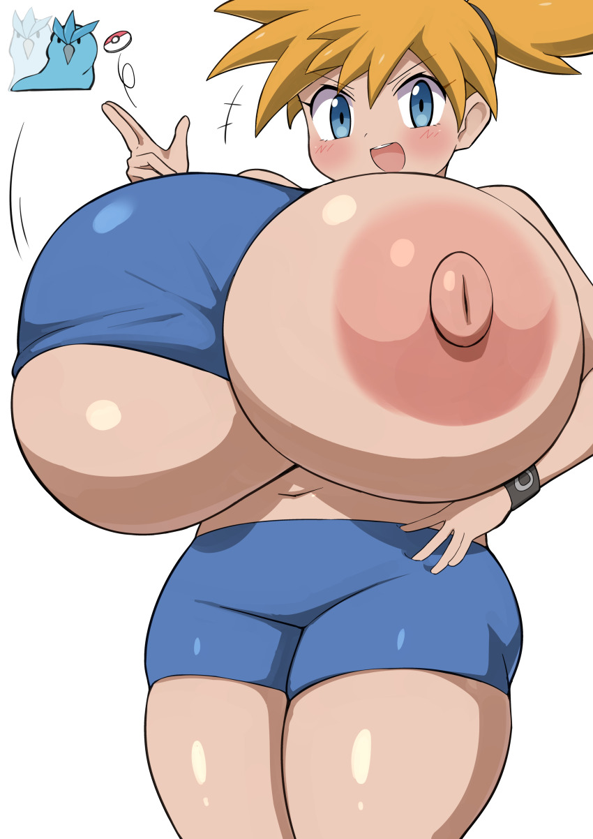 1girl absurdres articuno blue_eyes breasts creatures_(company) game_freak gen_1_pokemon gigantic_breasts highres jaga334 legendary_pokemon misty_(pokemon) nintendo nipples orange_hair pokemon pokemon_(creature) pokemon_frlg pokemon_tcg pokemon_tcg_pocket solo