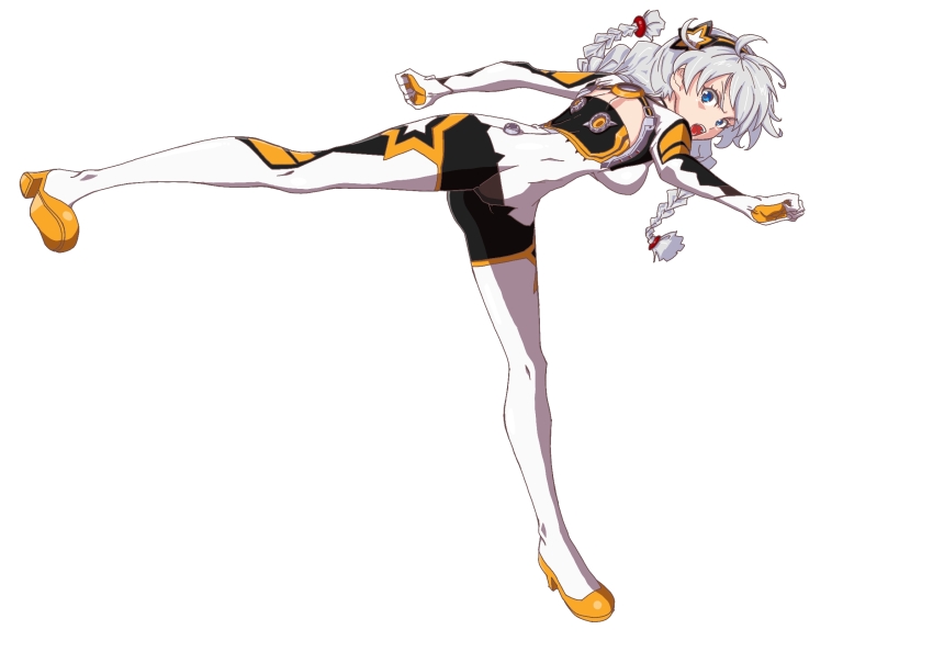 1girl ahoge armor bad_id bad_pixiv_id blue_eyes bodysuit braid breasts cleavage_cutout clothing_cutout dark_persona diamond-shaped_pupils diamond_(shape) dual_wielding floating floating_object floating_weapon gun hairband handgun highres holding honkai_(series) honkai_impact_3rd kiana_kaslana kiana_kaslana_(white_comet) long_hair medium_breasts sidelocks silver_hair solo symbol-shaped_pupils task_baron twin_braids very_long_hair weapon