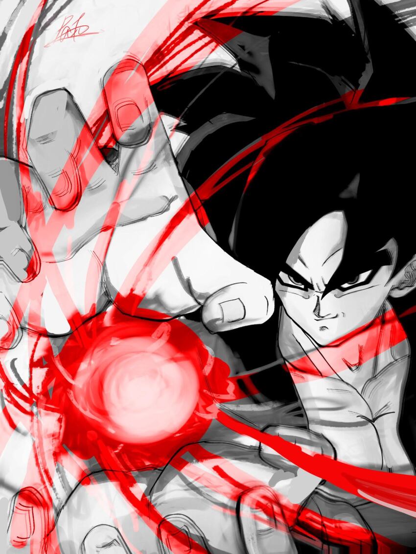 black_hair charging_energy dragon_ball dragon_ball_gt highres kamehameha_10x muscular muscular_male smile solo son_goku super_saiyan super_saiyan_4 tagme