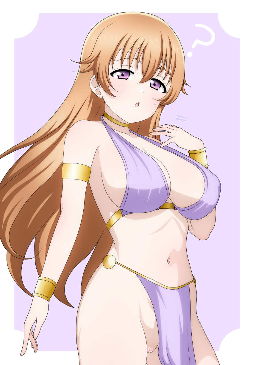 1girl ? absurdres audirenze breasts brown_hair censored covered_erect_nipples dancer gold_ring heart heart_censor highres konoe_kanata large_breasts light_blush long_hair love_live! love_live!_nijigasaki_high_school_idol_club navel no_panties purple_eyes purple_sash sash