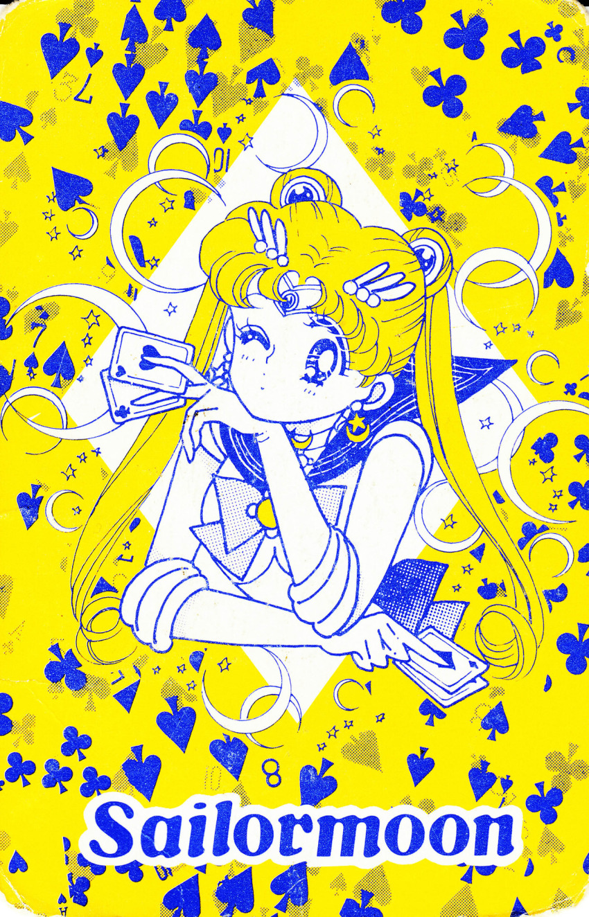 1girl bishoujo_senshi_sailor_moon card female_focus highres one_eye_closed poker poker_card sailor_moon scan solo tagme