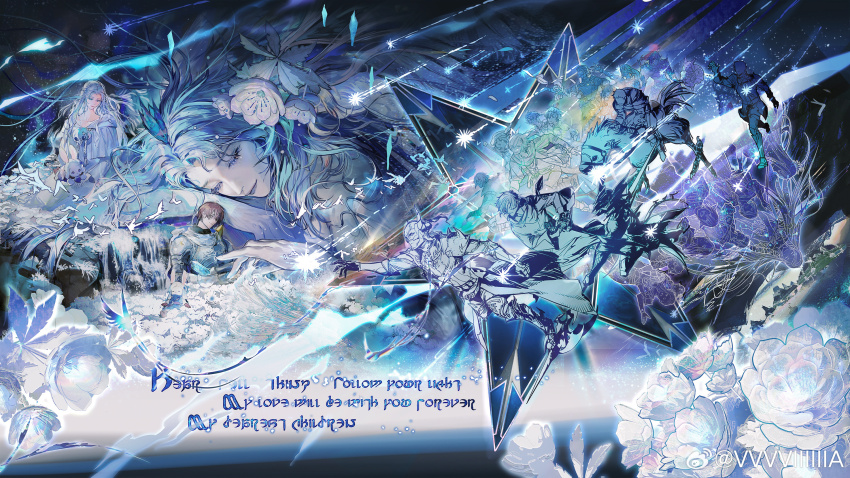 6+boys 6+girls adventurer_(ff14) alisaie_leveilleur alphinaud_leveilleur chinese_commentary chocobo closed_eyes colored_skin commentary_request dragoon_(final_fantasy) eboda-x elpis_flower emet-selch english_text estinien_varlineau everyone final_fantasy final_fantasy_xiv flower g&#039;raha_tia giant giantess haurchefant_greystone highres hydaelyn hythlodaeus hyur krile_baldesion_(ff14) leaf loporrit louisoix_leveilleur lyse_hext medium_hair minfilia_warde moenbryda_wilfsunnwyn multiple_boys multiple_girls multiple_persona outstretched_arm paladin_(final_fantasy) papalymo_totolymo samurai_(final_fantasy) shooting_star short_hair simple_bird source_quote tataru_taru thancred_waters urianger_augurelt venat_(ff14) warrior_of_light_(ff14) waves weibo_logo weibo_watermark white_flower white_hair white_skin y&#039;shtola_rhul yotsuyu_goe_brutus ysayle_dangoulain