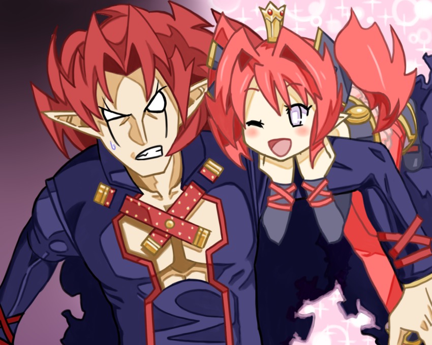 age_difference crown disgaea father_and_daughter petta phantom_kingdom red_hair wink zetta_(phantom_kingdom)