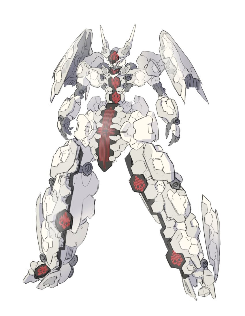 gundam gundam_suisei_no_majo highres looking_down mecha mecha_focus mechanization mobile_suit ni~tsu_kashi no_humans open_hands quiet_zero robot science_fiction solo white_background white_eyes