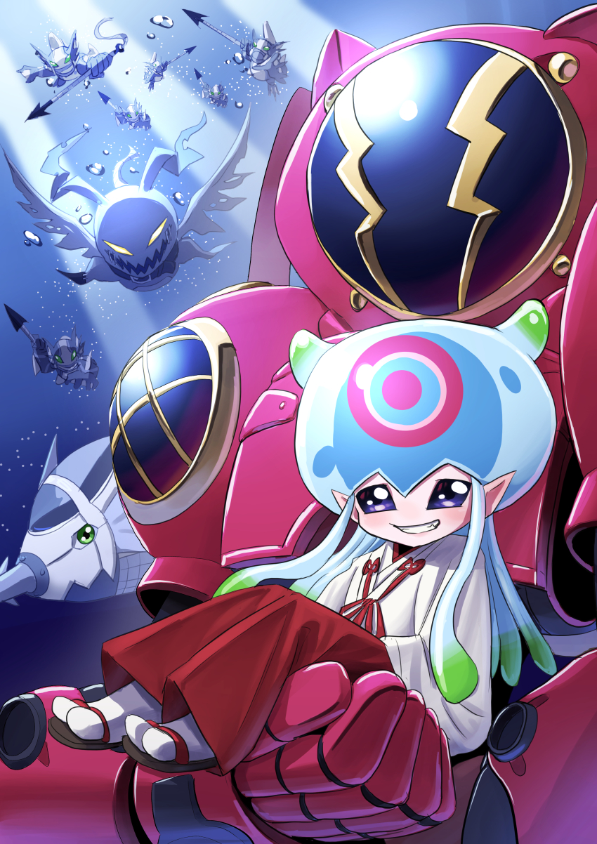 absurdres amphimon android cthyllamon digimon digimon_(creature) gynoid hangyomon highres japanese_clothes jellyfish jellyfish_girl jellymon mecha_girl miko monster_girl robot_girl submarimon tentacle_hair tentacles