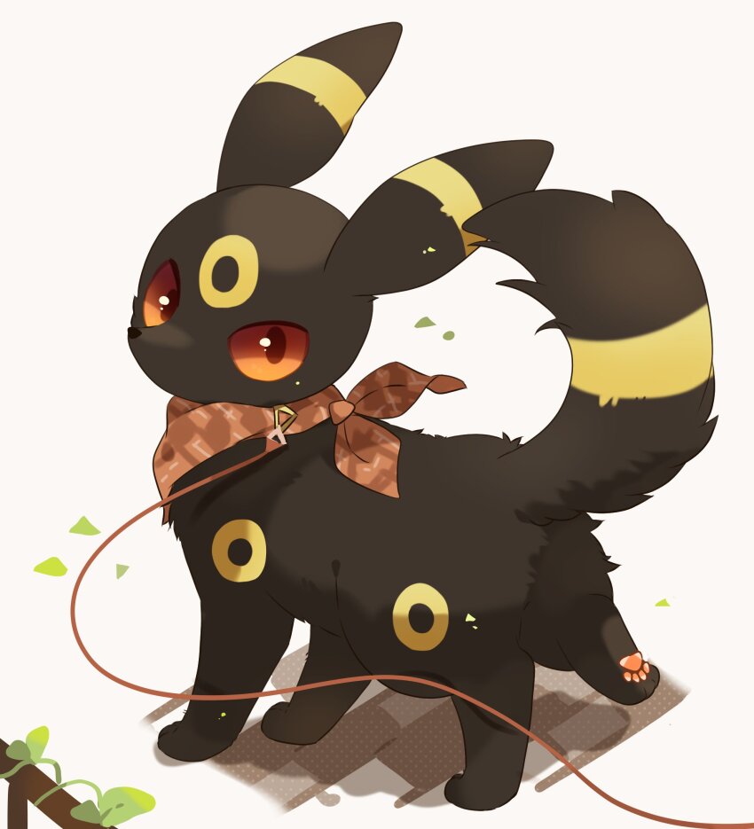 animal animal_focus colored_sclera creatures_(company) game_freak gen_2_pokemon highres leash looking_back nintendo no_humans pawpads pokemon pokemon_(creature) red_eyes red_sclera solo umbreon ushiina