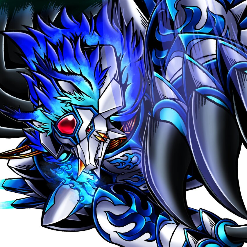 absurdres blue_fire claws digimon digimon_(creature) fenriloogamon fire highres red_eyes sharp_teeth solo teeth wolf