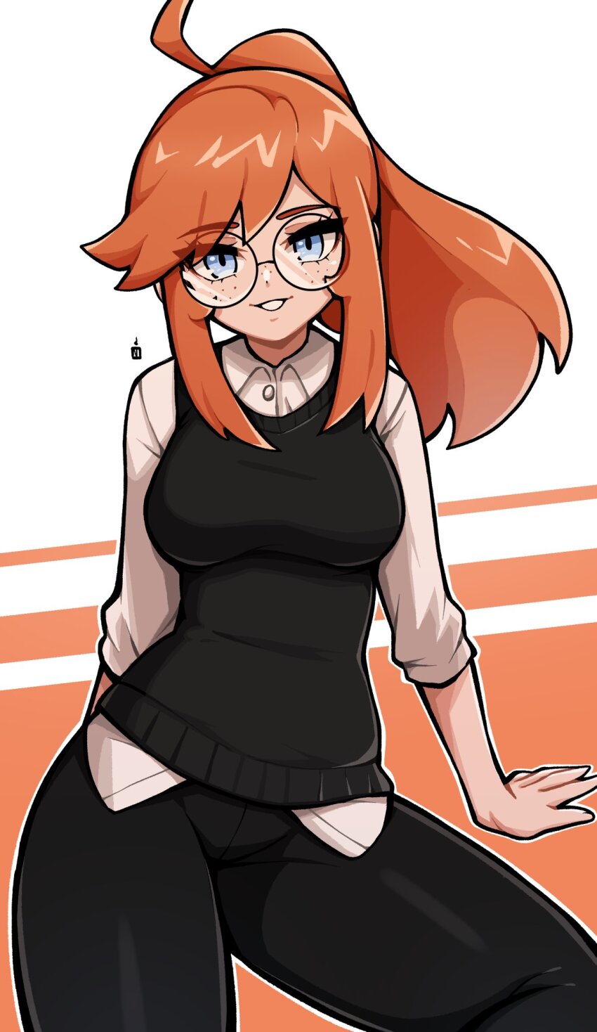 commission freckles glasses oninuer ponytail red_hair siri_jay tagme vest