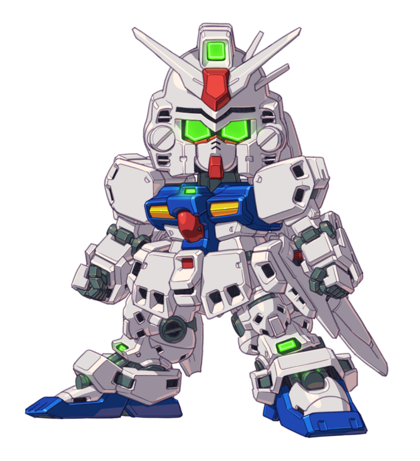 arms_at_sides chibi clenched_hands commentary_request dated_commentary full_body green_eyes gundam gundam_0083 gundam_gp-03_stamen highres legs_apart looking_at_viewer mecha mecha_focus mobile_suit no_humans robot science_fiction sd_gundam simple_background solo standing susagane v-fin white_background