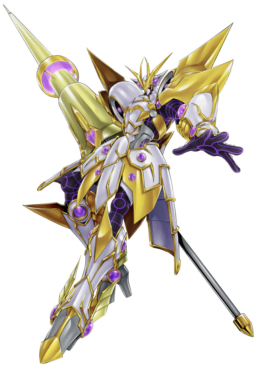 absurdres accesscode_talker armor full_body highres holding holding_lance holding_polearm holding_weapon konami lance looking_at_viewer official_art polearm simple_background solo weapon yu-gi-oh!