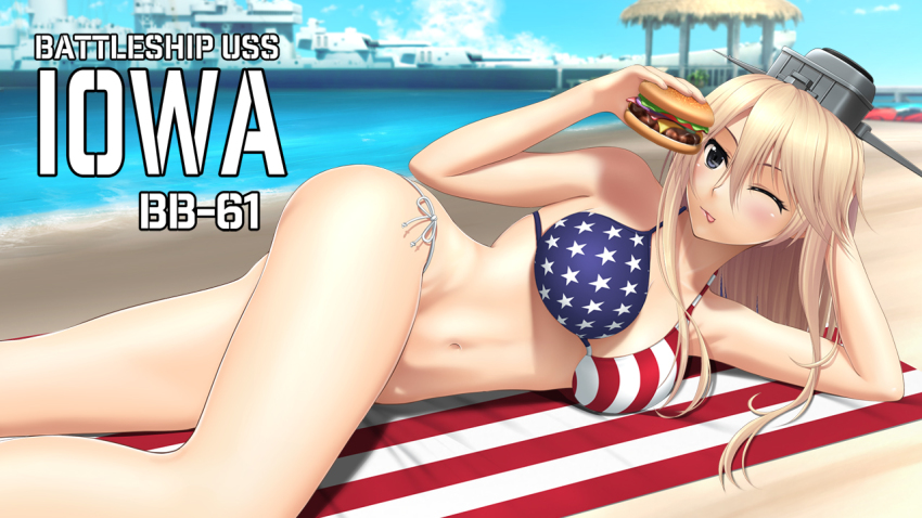 Tai 2vs Iowa Kancolle Kantai Collection 10s 1girl Adapted Costume American Flag Bikini 3163