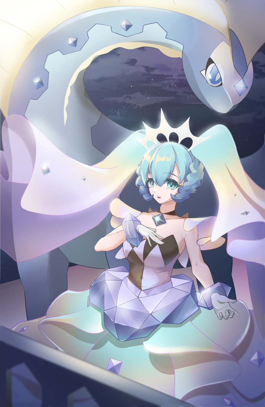 absurdres aurorus creatures_(company) dress firanstill1 game_freak gen_6_pokemon hatsune_miku highres nintendo pokemon pokemon_(creature) project_voltage rock_miku_(project_voltage) vocaloid