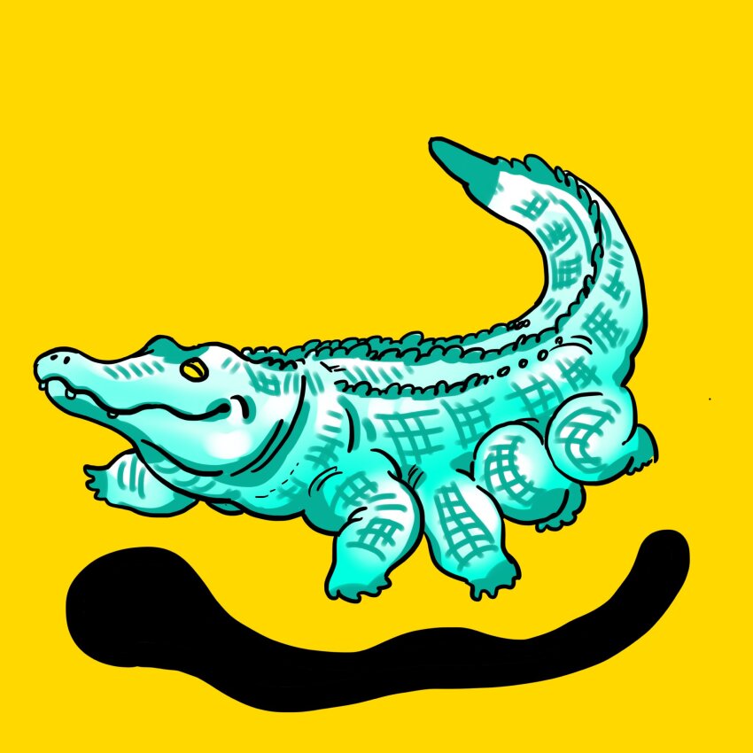 alligator animal animal_focus commentary_request crocodilian extra_legs full_body highres no_humans original shima_(wansyon144) simple_background yellow_background