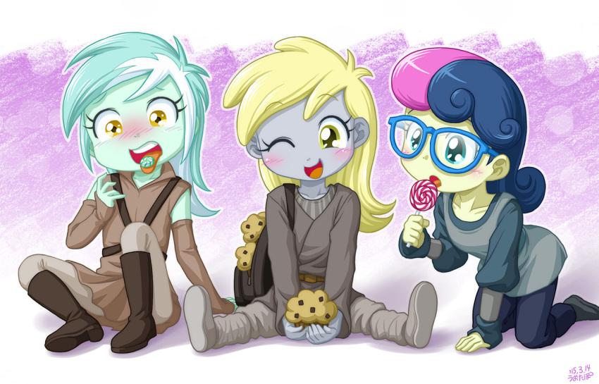 3girls aged_down bonbon_(my_little_pony) candy derpy_hooves food lyra_heartstrings muffin multiple_girls my_little_pony my_little_pony:_equestria_girls my_little_pony:_friendship_is_magic personification tagme uotapo