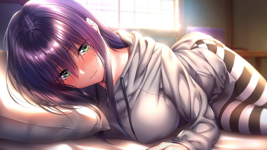 Piromizu Himiyama Rei Amakano 2 Azarashi Soft Striped Legwear Game Cg Highres 1girl Bed 4982