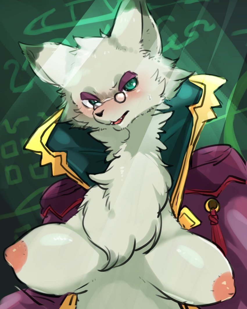 1girl breasts cat female_focus furry furry_female glasses green_eyes highres nipples solo tokumori_kaisen