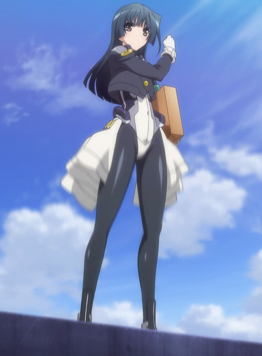 1girl black_hair black_legwear bodysuit female_focus gloves highres honda_masazumi kyoukaisenjou_no_horizon skin_tight solo