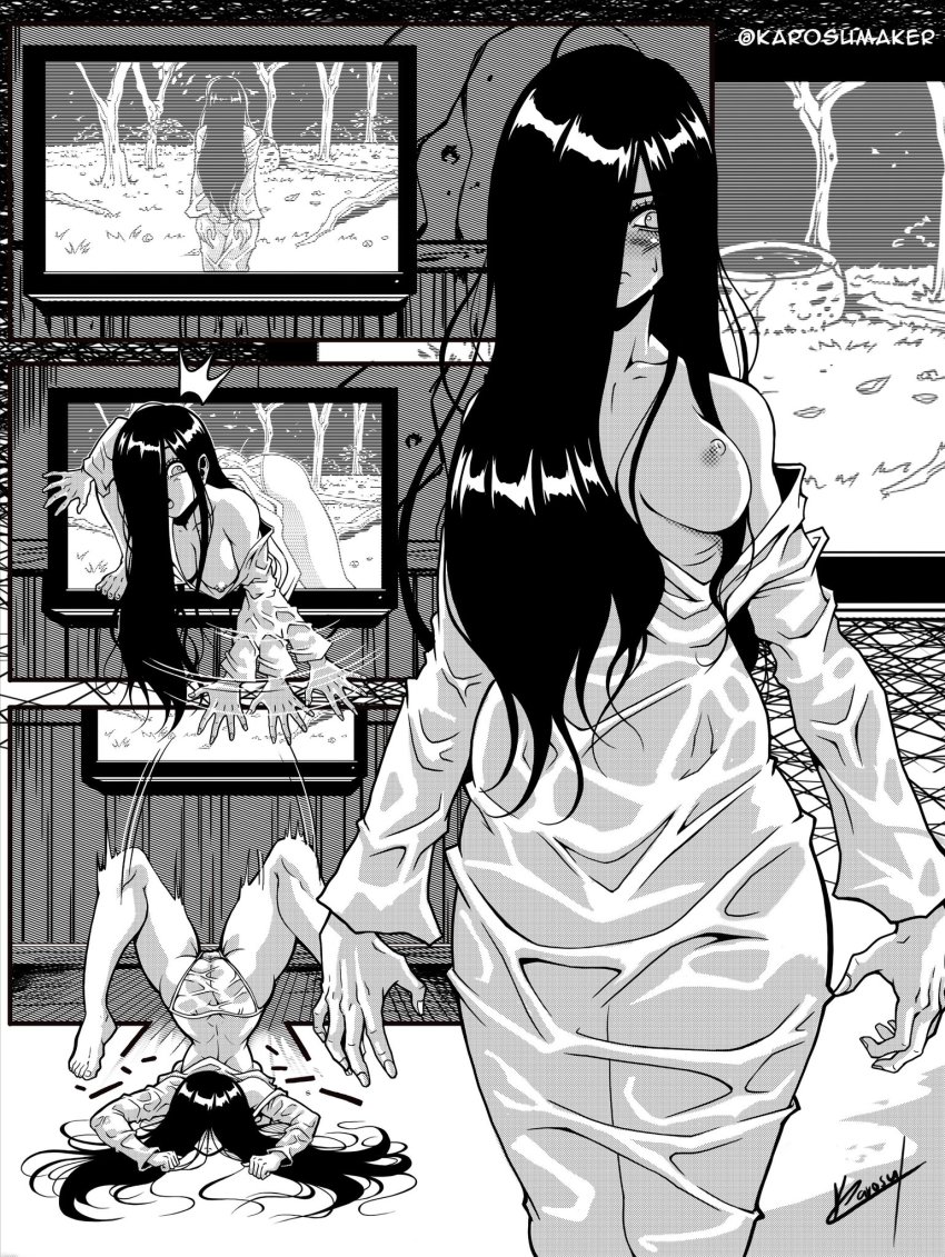 Karosu Maker Yamamura Sadako The Ring Highres 1girl Ass Black Hair Blush Breasts