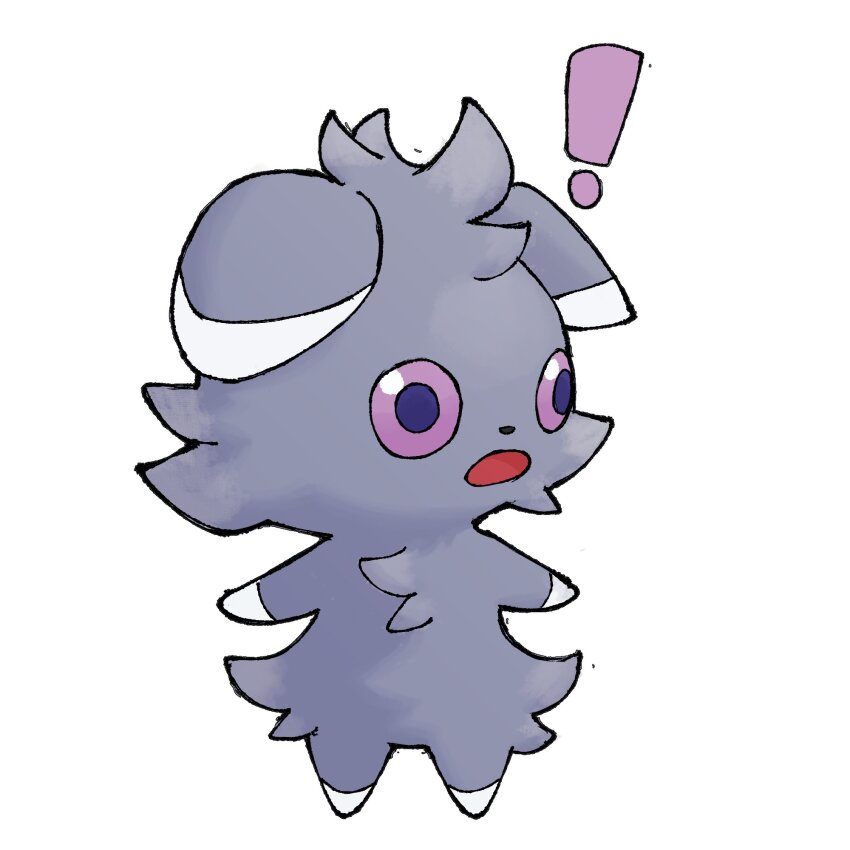 ! :o creatures_(company) espurr full_body game_freak gen_6_pokemon grey_fur highres looking_to_the_side nintendo no_humans open_mouth pokemon pokemon_(creature) pr_quote purple_eyes simple_background solo white_background