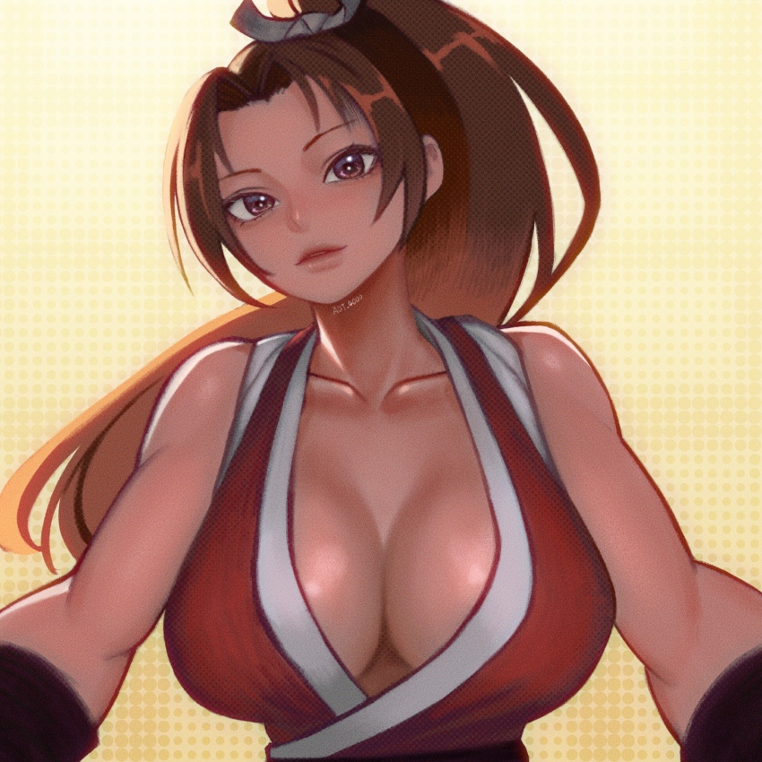 1girl breasts fatal_fury large_breasts long_hair ponytail shiranui_mai solo