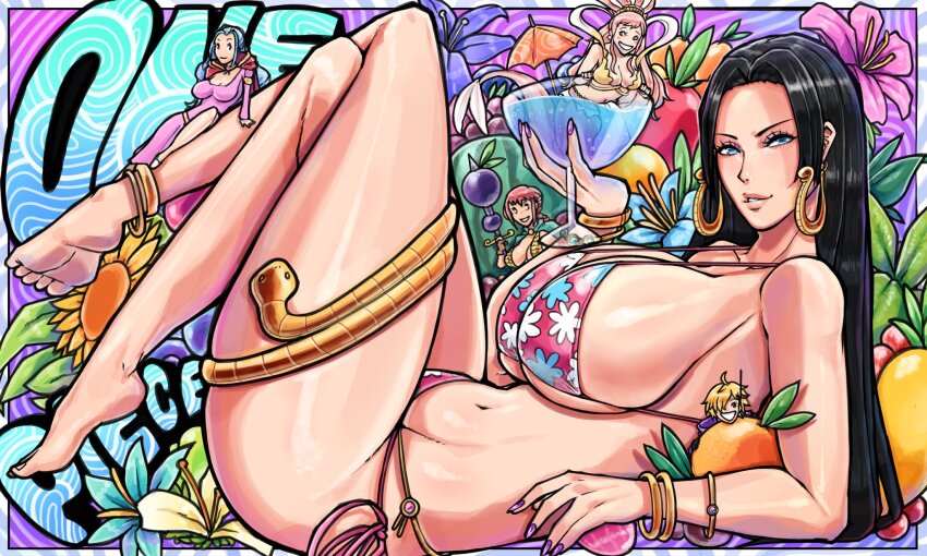 5girls black_hair boa_hancock breasts cleavage giant giantess huge_breasts large_breasts long_hair multiple_girls nefertari_vivi one_piece rebecca_(one_piece) shirahoshi vegapunk_lilith