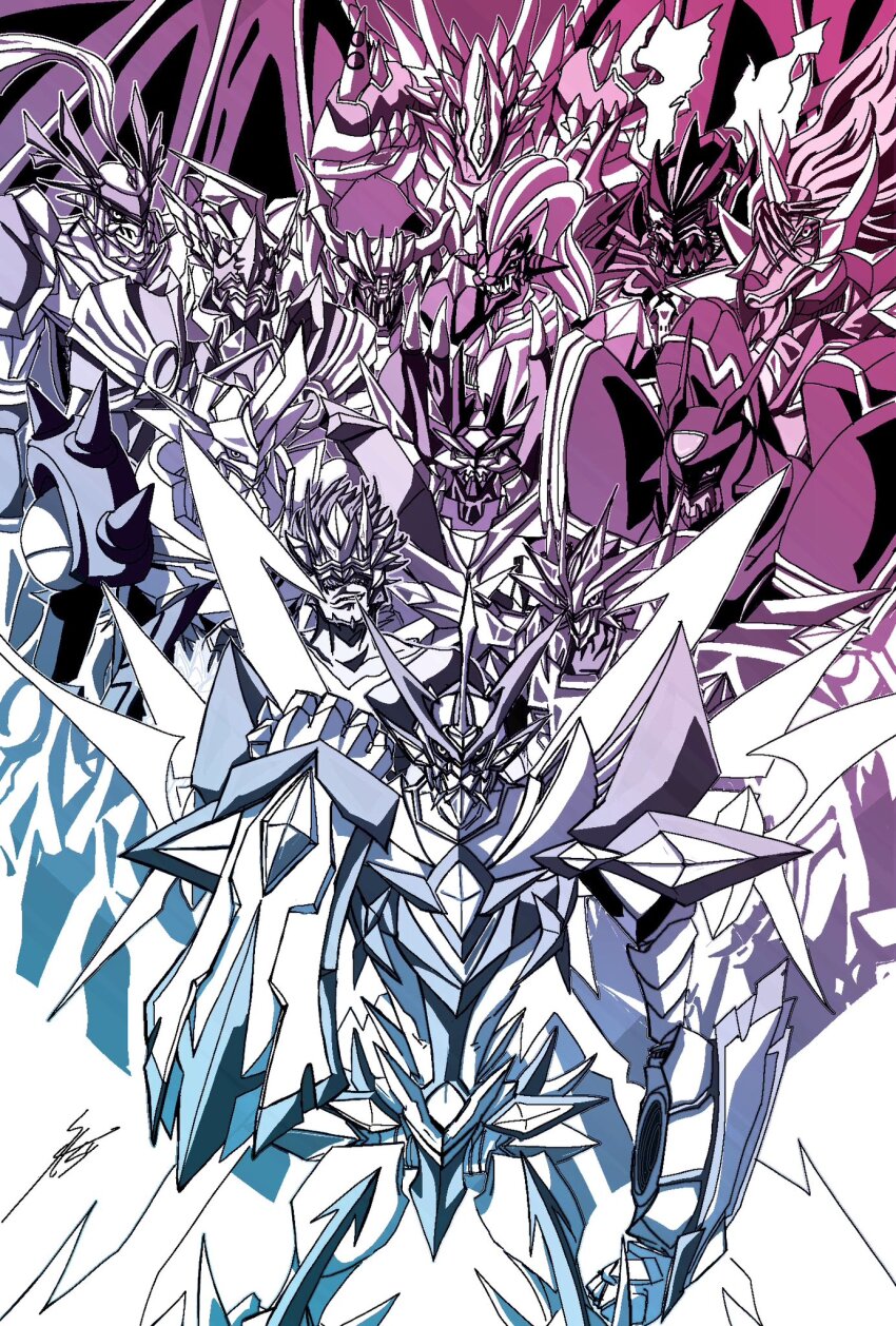 alphamon alphamon_ouryuken armor craniummon craniummon_x-antibody digimon digimon_(creature) duftmon duftmon_x-antibody dukemon dukemon_x-antibody dynasmon dynasmon_x-antibody examon examon_x-antibody full_armor gankoomon gankoomon_x-antibody highres jesmon jesmon_gx lordknightmon lordknightmon_x-antibody magnamon magnamon_x-antibody omegamon omegamon_x-antibody royal_knights sleipmon sleipmon_x-antibody ulforcev-dramon wings