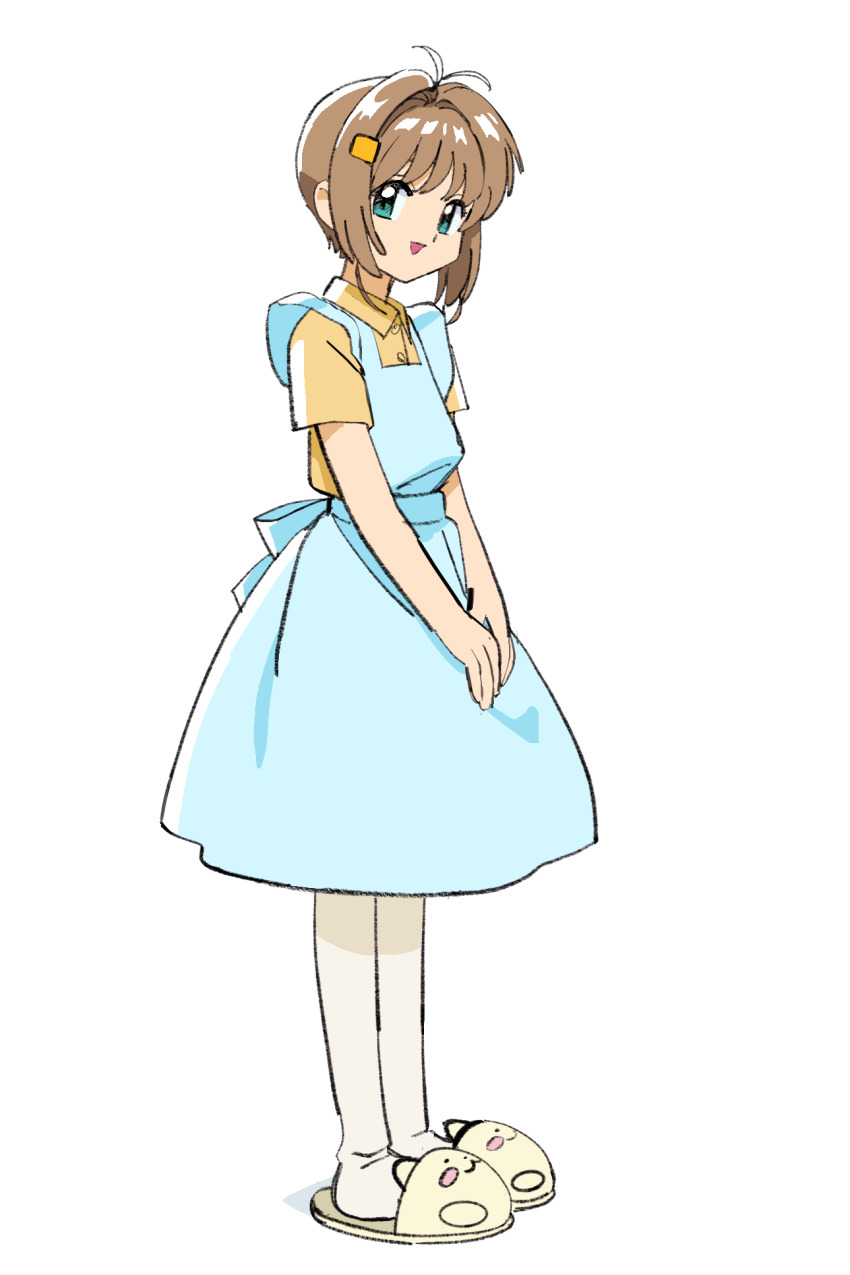 apron cardcaptor_sakura kinomoto_sakura looking_at_viewer ollll_nnn slippers solo solo_focus