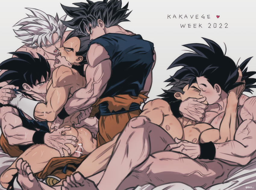 2boys anal ass black_hair bodysuit boots closed_eyes completely_nude couple dougi dragon_ball dragon_ball_super dragonball_z fecaa gloves highres kiss large_pectorals looking_at_another lying male_focus male_penetrated multiple_boys muscular muscular_male nude on_back on_side open_mouth pectorals sex short_hair sitting sitting_on_person sleeveless son_goku spiked_hair torn_bodysuit torn_clothes ultra_instinct vegeta white_gloves white_hair wristband yaoi